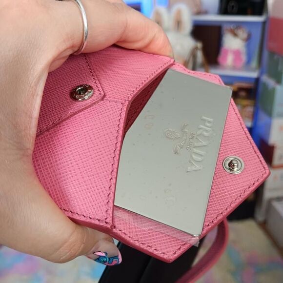 NIB PRADA Pink/Black Saffiano Leather Puppy Key Charm Card Holders Set $550 - Picture 10 of 13